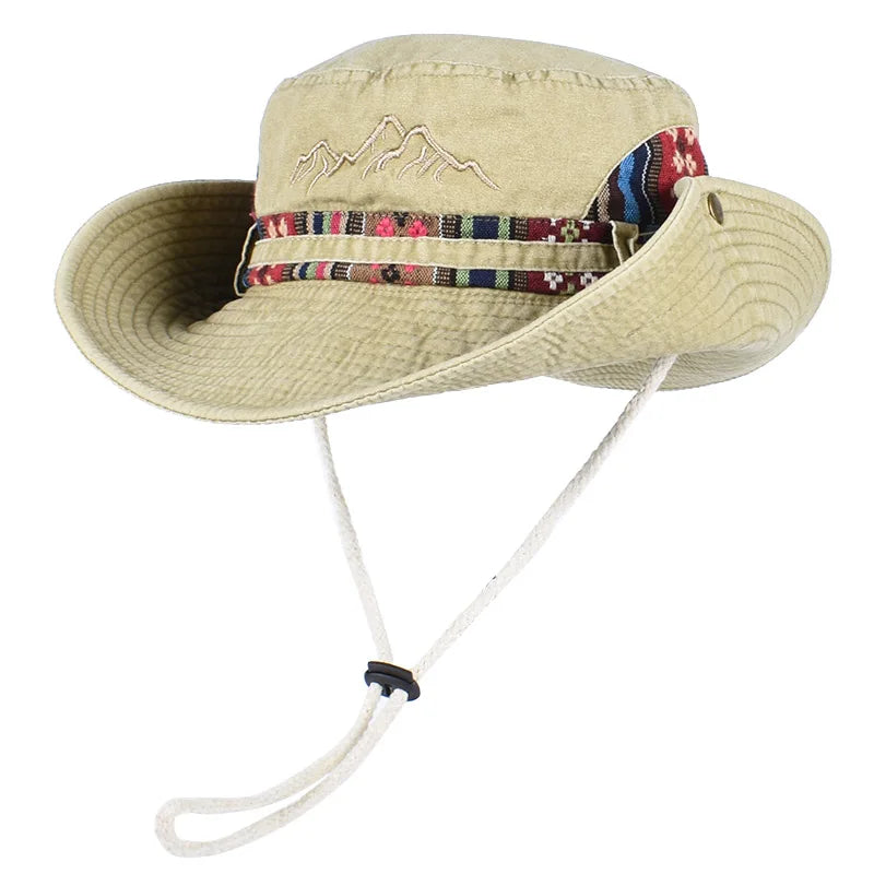 Vintage Embroidered Wide Brim Bucket Hat Unisex