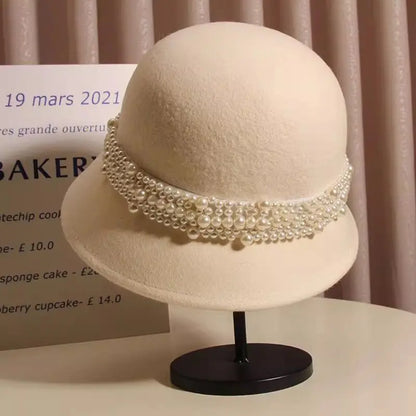 French Retro Pearl Elegant Winter Bucket Hat