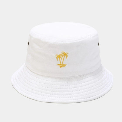 Vintage Washed Palm Tree Embroidery Outdoor Hiking Bucket Hat