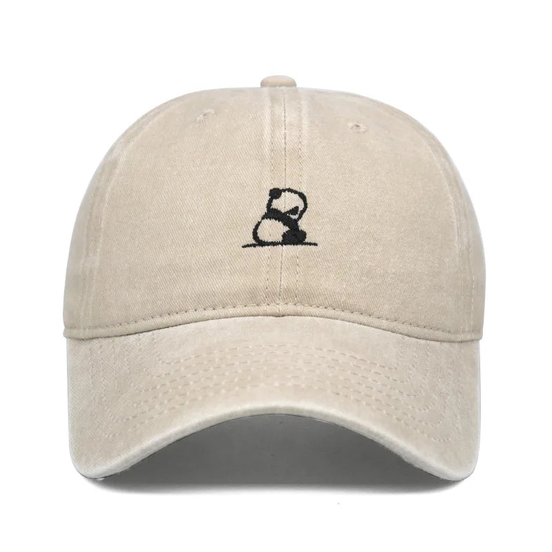 Fashion Panda Embroidery Washed Cotton Baseball Cap