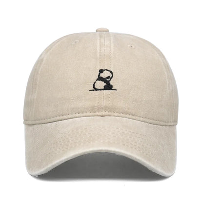 Fashion Panda Embroidery Washed Cotton Baseball Cap
