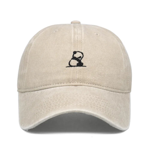 Fashion Panda Embroidery Washed Cotton Baseball Cap