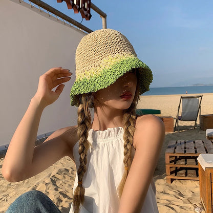 Women's Colorful Straw Woven Bucket Hat