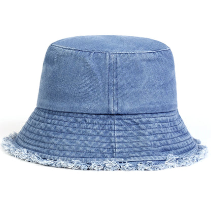 Unisex Denim Cutout Edge Casual Bucket Hat