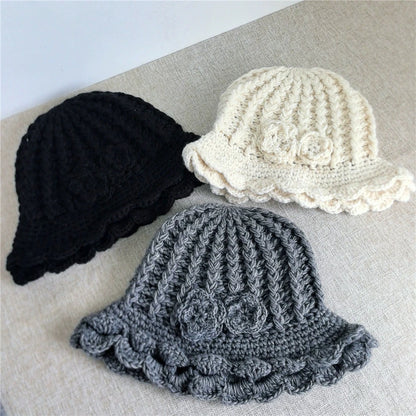 Winter Warm Crochet Woolen Flower Bucket Hat