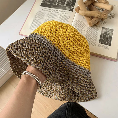 Knitted Mix Color Crochet Travel Women Bucket Hat