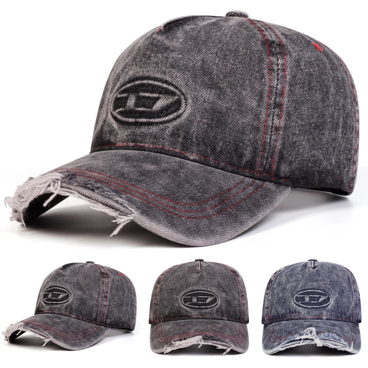 Unisex Stamped D Letter Denim Hole Baseball Caps