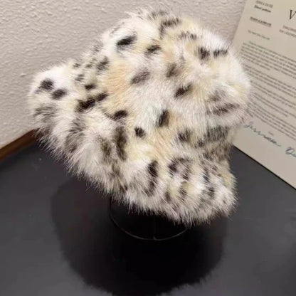 Korean Plush Leopard Faux Fur Bucket Hat