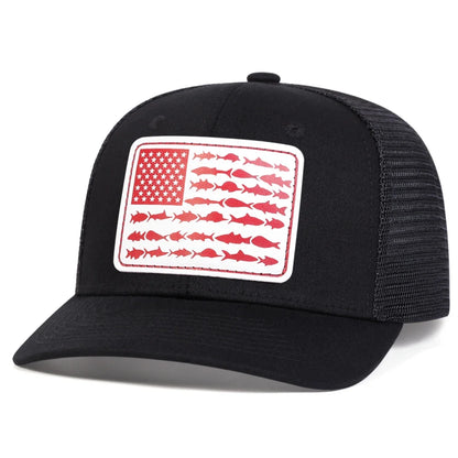 Unisex White Flag Little Fish Leather Label Baseball Net Caps
