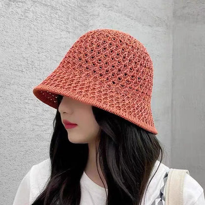 Spring Summer Hollow Knitted Beach Bucket Hat