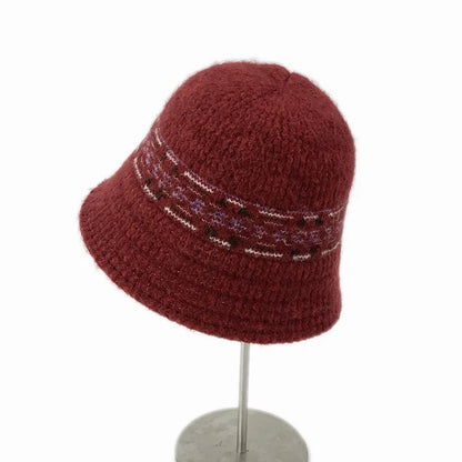 Ethnic Knitted Autumn Winter Bucket Hat Versatile Street Style