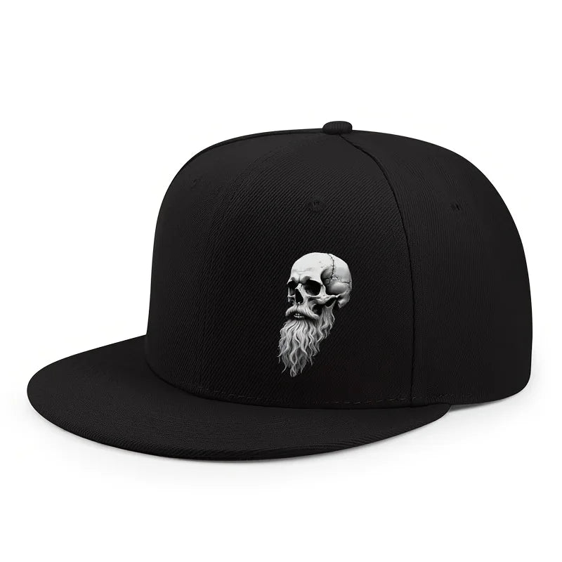 Bearded Skull Graphic Flat Brim Snapback Cap