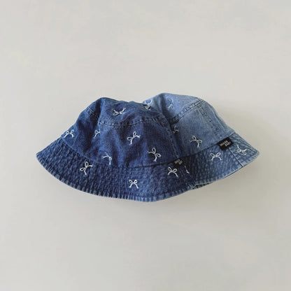 Kids Bow Denim Bucket Hat
