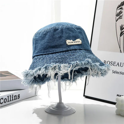 Washed Denim Wide Brim Bucket Hat