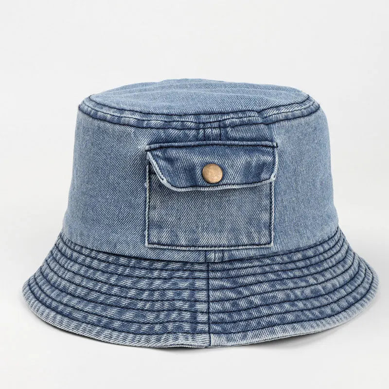 Korean Vintage Solid Denim Bucket Hat