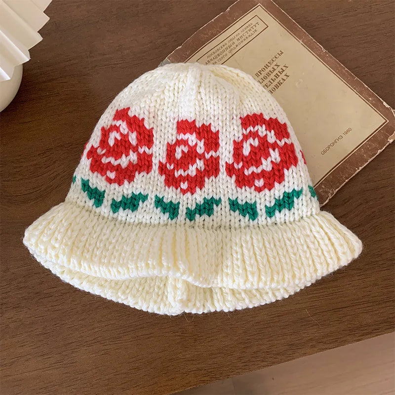 Ethnic Style Retro Warm Knit Women Bucket Hat