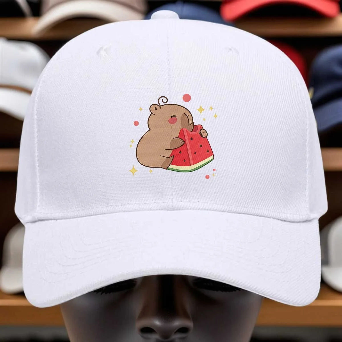 Cute Capybara Eating Watermelon Cotton Baseball Cap