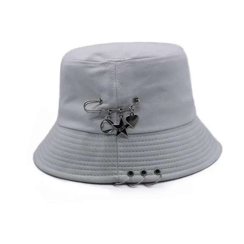 Black Metal Ring Foldable Bucket Hat Unisex