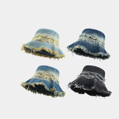 Vintage Denim Patchwork Distressed Bucket Hat