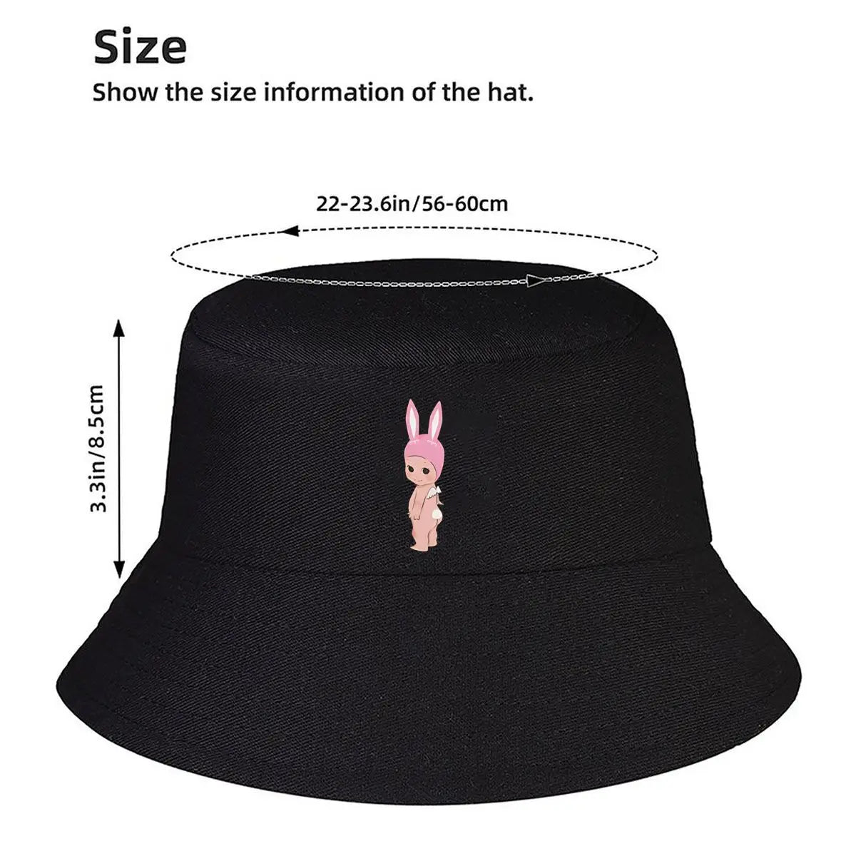 Pink Bunny Eared Chibi Whimsical Graphic Bucket Hat