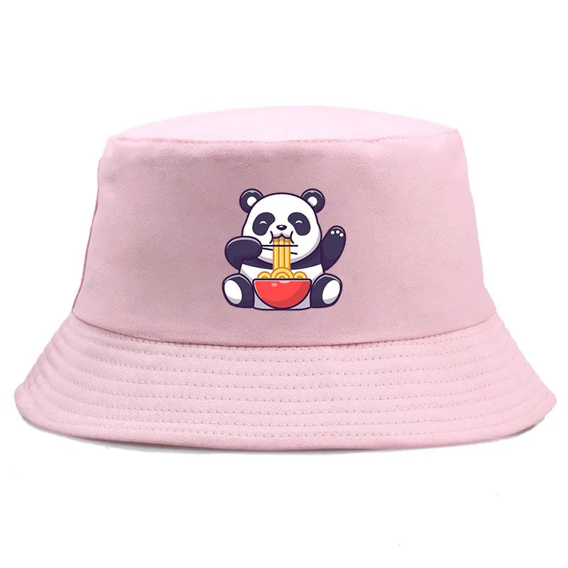 Panda Eating Noodles Reversible Summer Bucket Hat