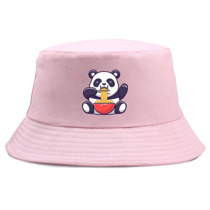 Panda Eating Noodles Reversible Summer Bucket Hat