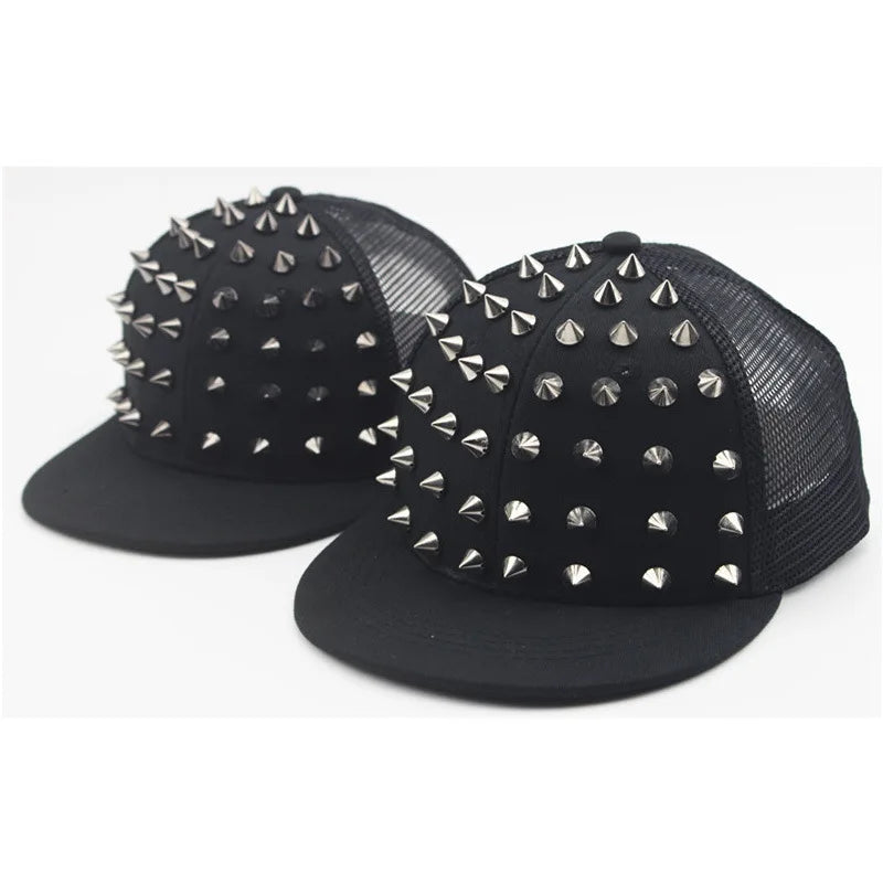 Unisex Rivet Punk Rock Flat Brim Snapback Cap