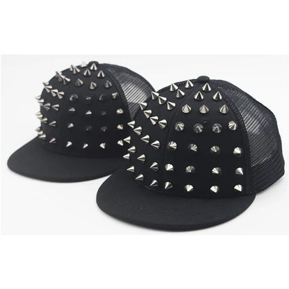 Unisex Rivet Punk Rock Flat Brim Snapback Cap