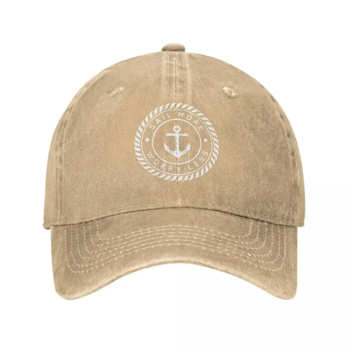 Sail More Worry Less Nautical Anchor Baseball Cap