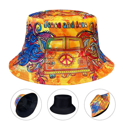 Peace and Love Reversible Colorful Bucket Hat
