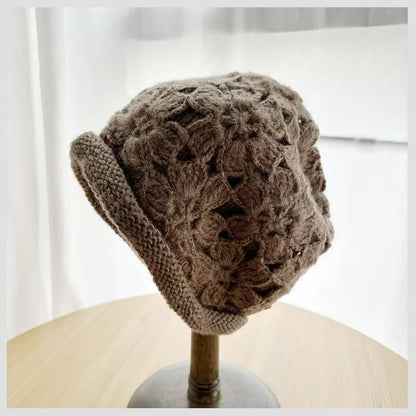 Korean Winter Handmade Floral Crochet Bucket Hat