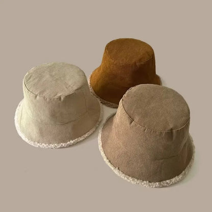 Children Double Sided Lamb Wool Bucket Hat