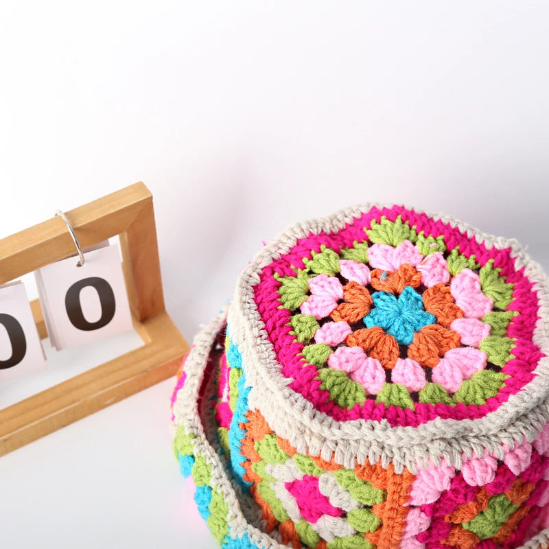 Y2K Crochet Vintage Flower Knitted Bucket Hat