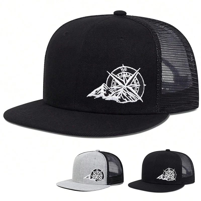 Unisex Compass Mountain Embroidery Hip-hop Net Hats