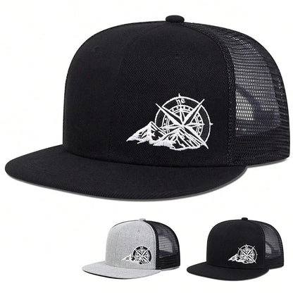 Unisex Compass Mountain Embroidery Hip-hop Net Hats