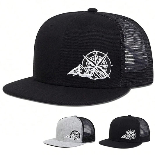 Unisex Compass Mountain Embroidery Hip-hop Net Hats