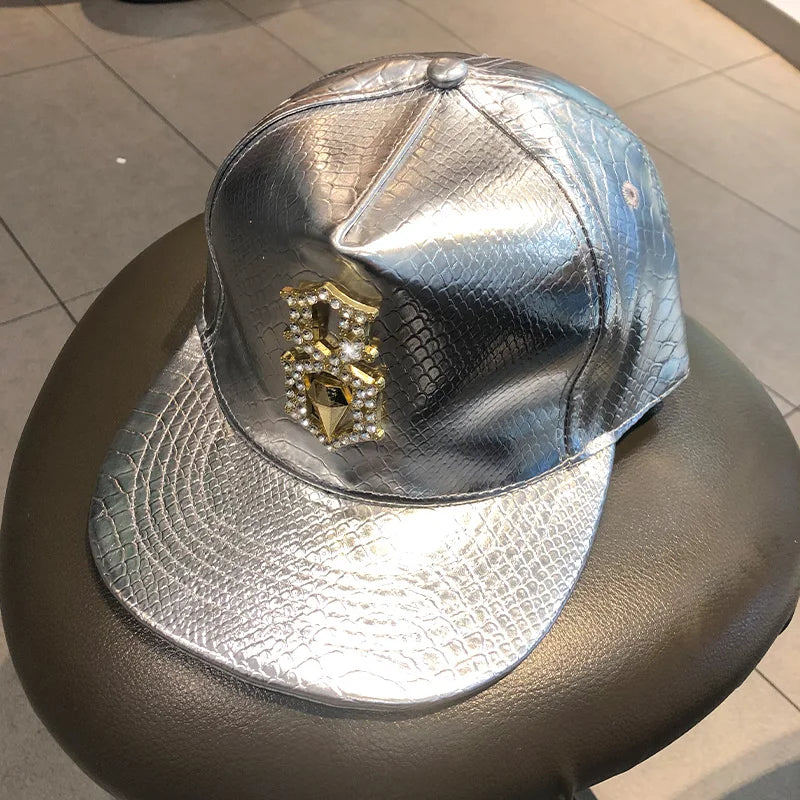Leather Street Style Flat Brim Hip Hop Cap