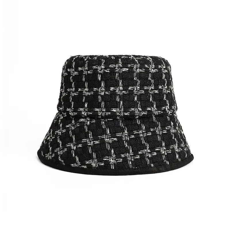 Plaid Fashion Flat Top Winter Bucket Hat