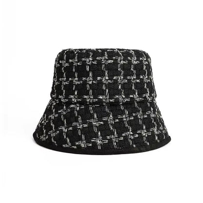 Plaid Fashion Flat Top Winter Bucket Hat