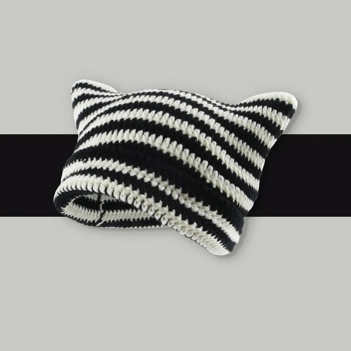 Striped Knit Cat Ears Bucket Hat
