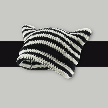 Striped Knit Cat Ears Bucket Hat