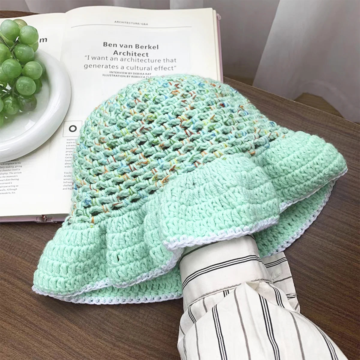 Graceful Lace Colorful Hook Flower Plush Bucket Hat
