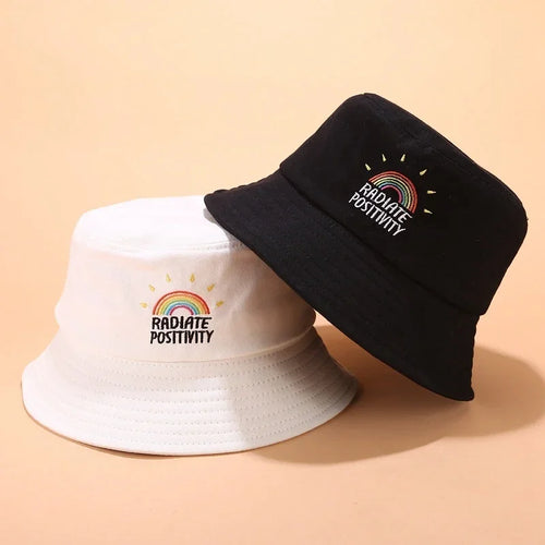 New Unisex Foldable Embroidered Bucket Hat Rainbow Print