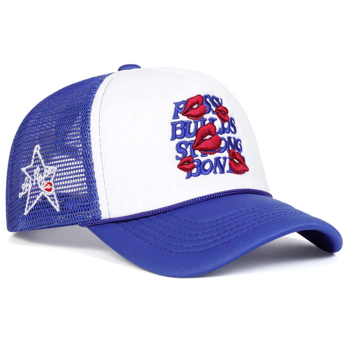 Unisex Letter Lips Embroidery Side Pentagram Baseball Net Caps