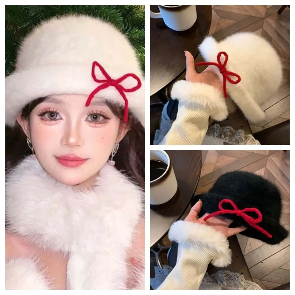 Vintage Japanese Woolen Bow Dome Bucket Hat