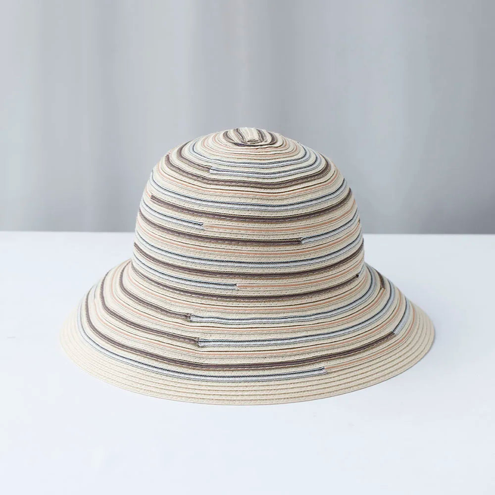 Rainbow Stripe Woven Summer Bucket Hat