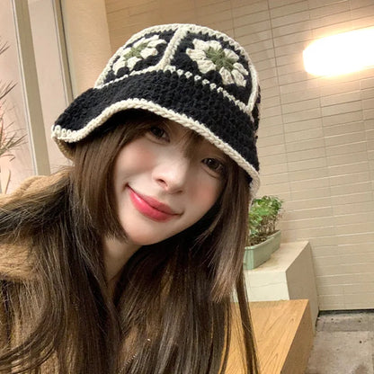 New Korean Handmade Crochet Flower Bucket Hat
