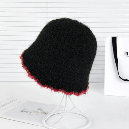 Autumn Winter Knitted Plush Warm Bucket Hat for Women