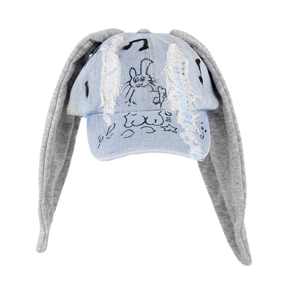 Unisex Y2K Rabbit Ear Denim Baseball Cap