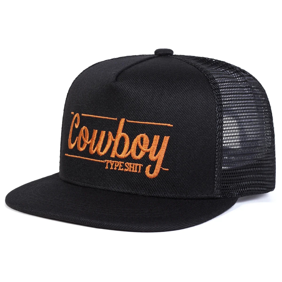 Unisex Cowboy Letter Embroidery Mesh Snapback Cap